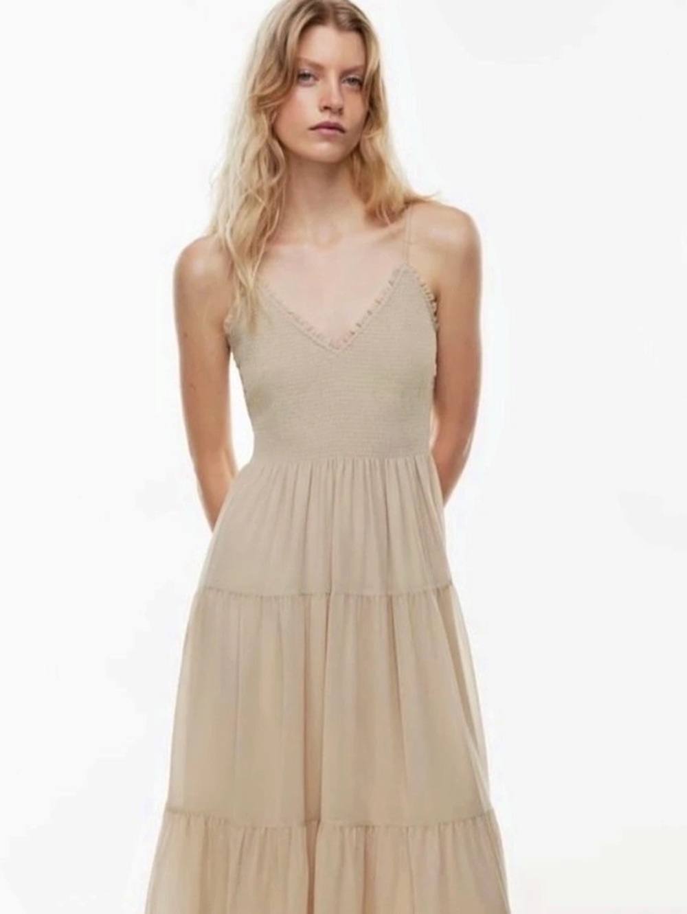 Wilfred Tuberose Dress Maxi Tiered Beige Size XS
